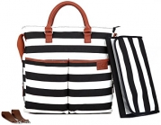Diaper Bag by Hip Cub - Plus Matching Baby Changing Pad - Black and White Stripe Designer Cotton Canvas W/ Cute Tan Trim