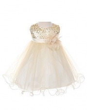 Absolutely Beautiful Sequined Bodice with Double Tulle Skirt Party flower Girl Dress-KD305-Gold-XL
