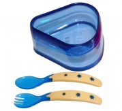 Baby Dipper Feeding Set, Blue - New Larger 6-ounce Non-slip Bowl, Easy One-handed Use with Babies or Toddlers