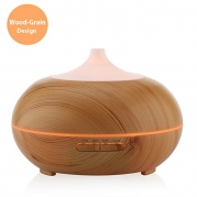 300ml Aroma Essential Oil Diffuser,URPOWER Wood Grain Ultrasonic Cool Mist Whisper-Quiet Humidifier with Color LED Lights Changing and 4 Timer Settings,Waterless Auto Shut-off for Spa,Home,Office