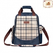 Classic Plaid Multifunction Large Capacity Hand Bag Shoulder Bag Backpack Baby Diaper Baby Care Product (Blue)