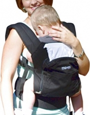 Mo+m® Classic Cotton 3 Position Baby Carrier (Black) ● Soft Structured, Ergonomic Sling w/ Mesh Cooling Vent, Hood & Pockets ● Great Gift for New Moms