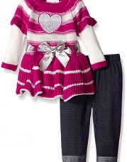 Little Lass Baby-Girls 2 PC Sweater Set Marled Stripe Sequin, Wine, 6/9 Months