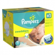 Pampers Economy Pack Plus Swaddlers Diapers, Size 1, 216 Count