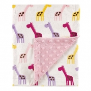 Hudson Baby Printed Mink Blanket with Dotted Backing, Pink Giraffe