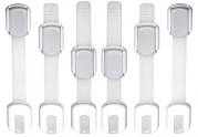 WONDERKID Top Quality Adjustable Child Safety Locks - Latches to Baby Proof Cabinets & Appliances. FREE BONUS, Authentic 3M Adhesive, Eco-Friendly Package, Lifetime Replacement. White-Silver, 6 pack