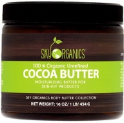 Organic Cocoa Butter By Sky Organics: Unrefined, 100% Pure Cocoa Butter 16oz - Skin Nourishing, Moisturizing & Healing, for Dry Skin, Stretch Marks - For Skin Care, Hair Care & DIY Recipes