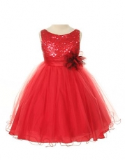 Sequin Bodice Tulle Special Occasion Holiday Flower Girl Dress - Red 5-6