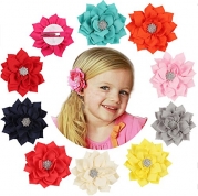 Qandsweet Baby Girl Hair Clips with Jeweled Flower (13 Pack)
