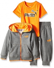 PUMA Baby-Boys Jogger Full Zip Hoodie with Matching Pant and No.1 Logo Tee, Asphalt Heather, 24 Months