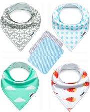 Zoozik Baby Bandana Drool Bibs 4 Pack Unisex Absorbent Cotton with 2 Burp Cloths