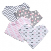 Baby Bandana Drool Bibs for Girls - 4 Pack of Leak Proof Burp Cloths - Cute Bib of Soft Absorbent Cotton & Waterproof TPU Lining - Keep Your Babies Dry - Perfect for Feeding, Teething & Shower Gift