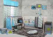 Bacati Elephants Crib Set with Bumper Pad, Aqua/Lime/Grey