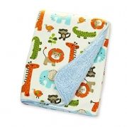 Beautiful Plush Baby Blanket in Gorgeous Animal Jungle Double Layered Blue Fleece for Extra Comfort Perfect for Swaddling and Strolling