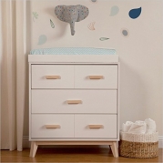 Babyletto Scoot 3-Drawer Changer Dresser, White/Washed Natural Finish