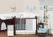 Gray and Turquoise Chevron Zig Zag Gender Neutral Baby Bedding 4 pc Boy or Girl Crib Set without bumper