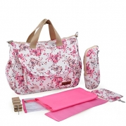Abonnyc Fashion Floral Designer Top Handle Travel Baby Bag / Diaper Tote Bag / Changing Pad (Red Floral)