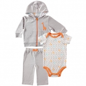 Yoga Sprout Unisex-Baby Giraffe Collection Hoodie Bodysuit and Pant Set, Gray/Orange, 9-12 M
