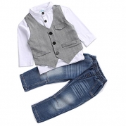 Kids Boys Clothing Sets Shirt and Vest Jeans Clothes Suit for 2 to 5 Age Little Boy (2T)