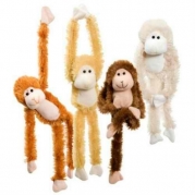 Bundle: 4 Items- 1 Each Burnt Orange, Blonde, Cream, and Dark Brown Fuzzy Friends Plush Monkey with Velcro Hands Furry Stuffed Animal 13.5