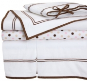 Pinzon Combed Cotton 200TC Percale Hotel Stitching Crib Set, Chocolate with Pink Dot