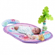 Pink Baby Crawling Floor Mat, Warm and Soft Play Gym With Multicolored Accessories, Includes Removable Palm Tree and Yellow Plush Star