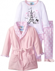 Baby Bunz Baby Girls' 3 Piece Paris Dreamer Robe and Pajama Set, Pink, 12 Months