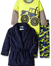 Baby Bunz Baby Boys' 3 Piece Trucks Robe and Pajama Set, Green, 24 Months