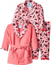 Baby Bunz Baby Girls' 3 Piece Hugs and Kisses Robe and Pajama Set, Pink, 12 Months