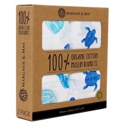 Organic Muslin Swaddle Blanket by Margaux & May - X Large Receiving Blankets - Turtles & Sea Shells - Great Nursery Gift